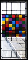 Glasmaleri i spisesalen på Caius College, Cambridge, til minde om Fisher med et latinsk kvadrat  