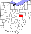 State map highlighting Coshocton County