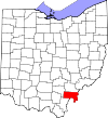 State map highlighting Meigs County