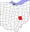 State map highlighting Muskingum County