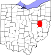 State map highlighting Tuscarawas County