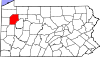 State map highlighting Venango County