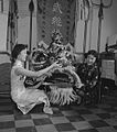 Chinese Americans get the special clothes ready for a lion dance team in LA (1953)