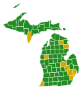 Em Março de 2016, Sanders (verde) ganhou as Primárias do Michigan por menos de 2%, numa "chatice política".