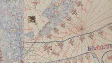 Early mention of Rostock (Roystoch) around 1375 in the Atlas Catalan - Catalan World Atlas by Abraham Cresques (1325-1387)