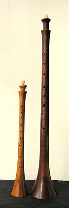 Two reconstructed Renaissance shawms: sopranino and soprano