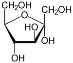 Fructose, een monosaccharide, als een Haworth projectie.