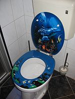 Un inodoro con un asiento de color.