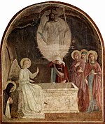 Freska (stenska poslikava) vstajenja, ki jo je naslikal Fra Angelico v Firencah, Italija