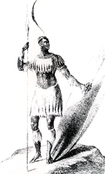 Shaka, regele zulu. O gravură bazată pe o schiță realizată de locotenentul James King, un comerciant din Port Natal.