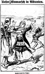 Propaganda cartoon on the occupation of Albania by Austrian troops