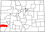 State map highlighting Dolores County