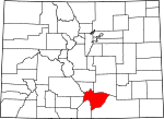 State map highlighting Huerfano County