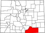 State map highlighting Las Animas County