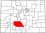 State map highlighting Saguache County