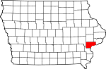 State map highlighting Muscatine County