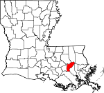 State map highlighting Saint John the Baptist Parish