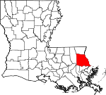 State map highlighting Saint Tammany Parish
