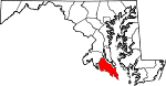 State map highlighting Saint Mary's County