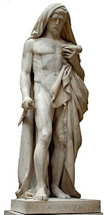 Une statue de Caton le Jeune. Le musée du Louvre, sur le point de se suicider en lisant le Phaedo, un dialogue de Platon qui détaille la mort de Socrate. Jean-Baptiste Roman (Paris, 1792-1835), terminé par François Rude (1784-1855)