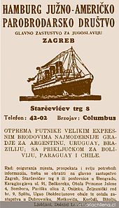Advertisement for the crossing via Hamburg to South America (1930s)