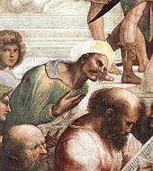 Averroes, close-up van het fresco De School van Athene van Rafaël.