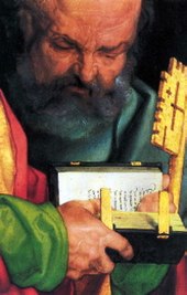 Peter, partial view of the painting The Four Apostles by Albrecht Dürer