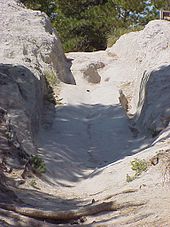 Oregon Trail Ruts in Wyoming, a National Historic Landmark where you can still see the tracks of horses and wagon wheels in the sandstone