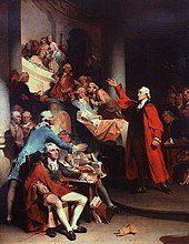 Patrick Henry in front of the town house in a picture by Peter F. Rothermel painted in 1851.