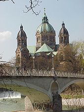 Protestant parish church of St. Luke with cable bridge