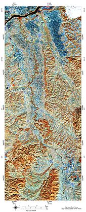 Lower reaches of the strongly meandering Velika Morava to its confluence with the Danube. NASA Landsat 7 ETM+