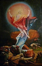 Christ en majesté , Matthias Grünewald, 16. kr.: Jeesuksen ylösnousemus.