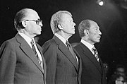Lederne under underskrivelsen af Camp David-aftalerne, 1978