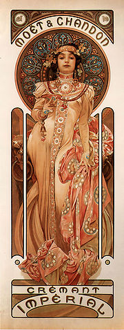 Alphonse Mucha Moët & Chandon Crémant Impérial -juliste (1899) Värilitografia