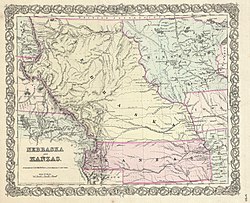 1855 primera edición del mapa de Colton de los territorios de Nebraska y Kansas  