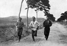 Das erste olympische Marathonrennen von 1896.