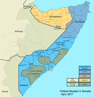Mappa politica della Somalia (al 25 maggio 2012).