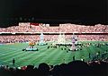 The stadium during the opening ceremony of the 1999 UEFA Champions League Final.