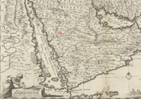Ta'if (roter Pfeil) auf der Karte Arabiens um 1680 von Frederik de Wit.