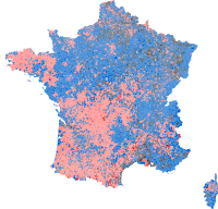 Ergebnisse nach Gemeinden für die 1. Runde der französischen Präsidentschaftswahlen 2012.     François Hollande Nicolas Sarkozy Marine Le Pen Jean-Luc Mélenchon François Bayrou Eva Joly Nicolas Dupont-Aignan Krawatte