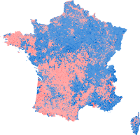 Ergebnisse nach Gemeinden für die 2. Runde der französischen Präsidentschaftswahlen 2012.      François Hollande Nicolas Sarkozy