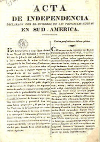 Dichiarazione di indipendenza delle Province Unite del Sud America, in spagnolo e quechua