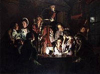 Experiment s vtákom vo vzduchovom čerpadle z roku 1768, autor Joseph Wright
