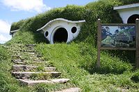 De overblijfselen van Bag End op de Hobbiton-set bij Matamata, Nieuw-Zeeland