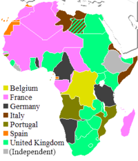 Afrikan alueet, jotka olivat eurooppalaisten valtioiden hallinnassa tai vaikutusvallan alaisina vuonna 1914 (ensimmäisen maailmansodan syttyessä).  