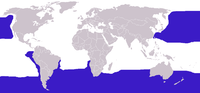Les parties bleues de la carte montrent où vivent les albatros.