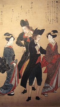 Holländer mit Kurtisanen in Nagasaki um 1800.