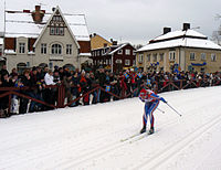 Elin Eková na lyžích na cestě za vítězstvím v hlavní soutěži Vasaloppet 2007.