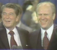 Reagan und Präsident Ford am letzten Tag des Nationalkonvents der Republikaner 1976