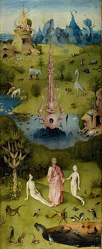 Venstre panel (Det jordiske paradis - Edens have) fra Hieronymus Bosch's De jordiske glædernes have.